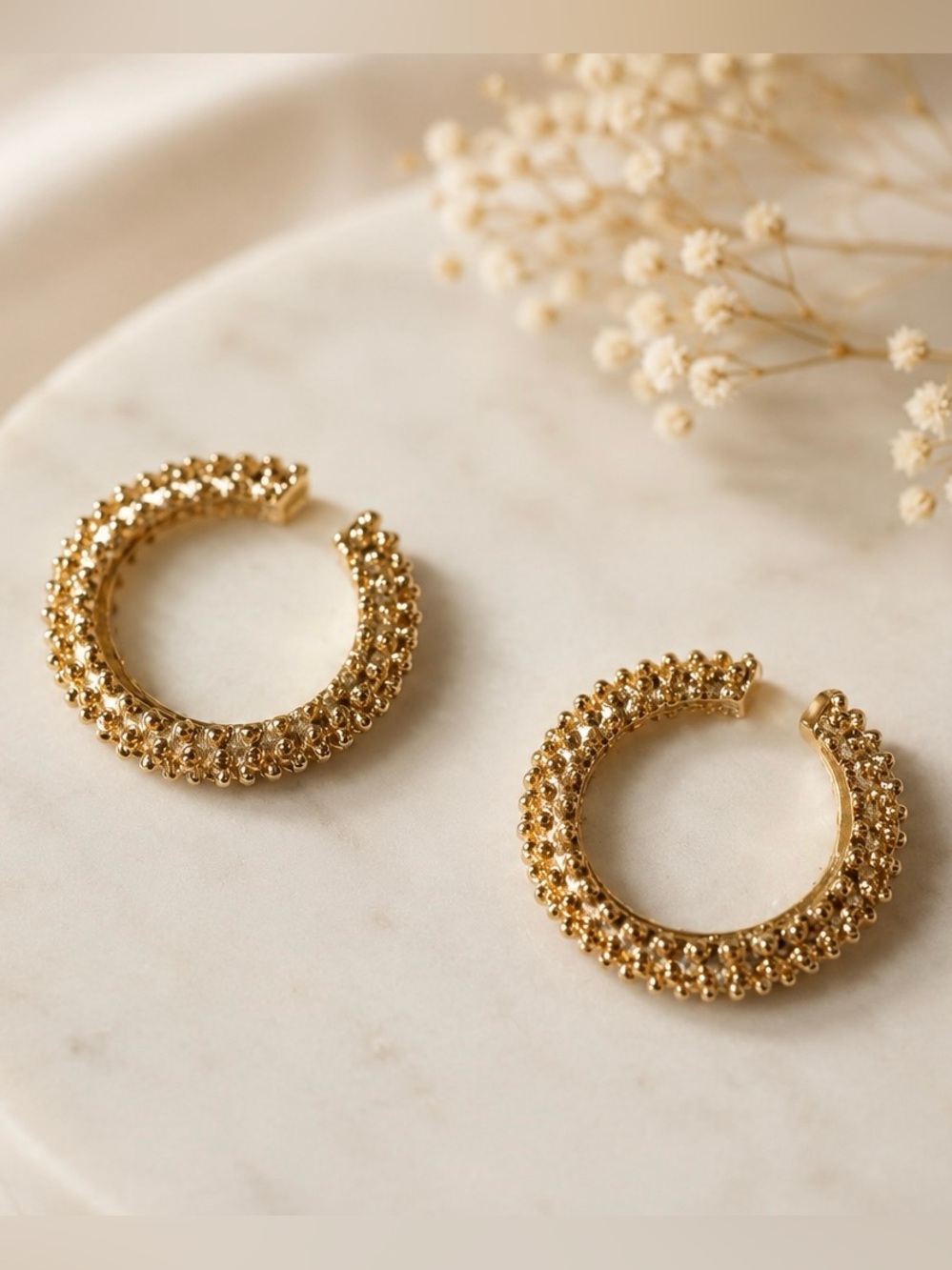 Gold Textured Ear Cuffs No Piercing Minimalist | Cartilage Jewelry NWT Set of 2